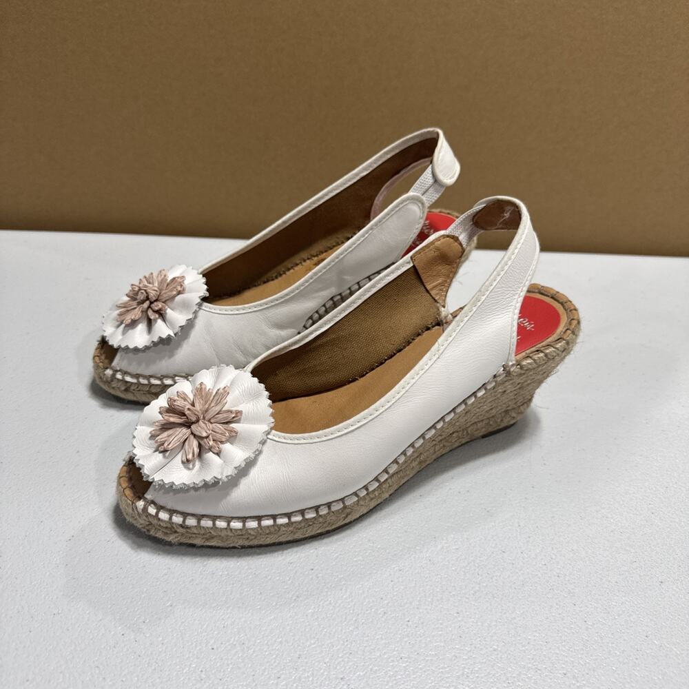 White Espadrille Wedge Slingback Sandals with Floral Accent
